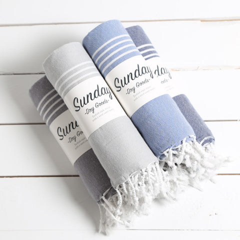 Turkish Towel Stack Blues and Grays