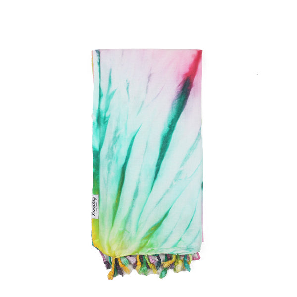 Turkish  Towel Tie Dye Multi Yellow, Teal, Coral